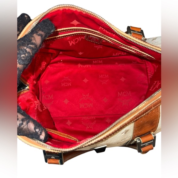 MCM Boston Bag Without Lock And Key in White & Brown EUC - Picture 10 of 15
